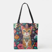 gekroonde met juwelen versierde kat tote bag (Achterkant)