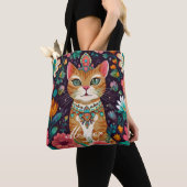 gekroonde met juwelen versierde kat tote bag (Dichtbij)