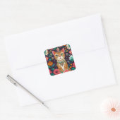 gekroonde met juwelen versierde kat vierkante sticker (Envelop)