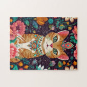 gekroonde met juwelen versierde kattenpuzzel legpuzzel (Horizontaal)