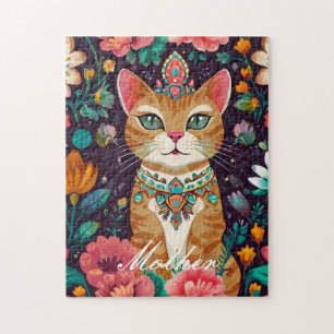 gekroonde met juwelen versierde kattenpuzzel legpuzzel