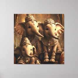 gekroonde olifant familie op canvas