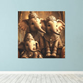 gekroonde olifant familie op canvas (Insitu (Houten vloer))