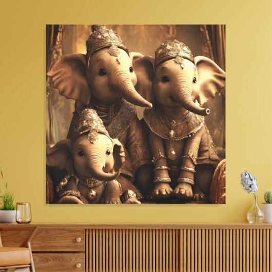 gekroonde olifant familie op canvas (Insitu (Woonkamer))