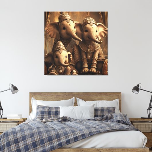 gekroonde olifant familie op canvas (Insitu (Slaapkamer))