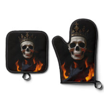 Gekroonde Schedel Gotische Halloween Ovenwant Set