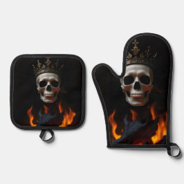 Gekroonde Schedel Gotische Halloween Ovenwant Set