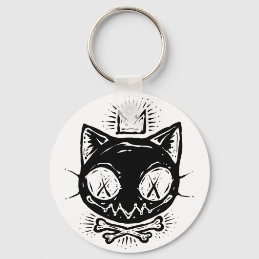 Gekroonde Schedel Kat Sleutelhanger (Voorkant)