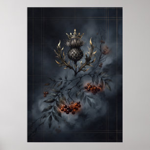 Gekroonde Schotse Distel Rij Lijsterbes Donkere Ta Poster