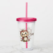 Gekroonde Uil met Bloemaccenten Acryl Drinkbeker (Voorkant)