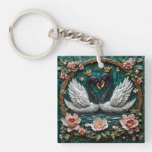 🦢 Gekroonde Zwanen Ontwerp Voor Romantisch Natuur Sleutelhanger