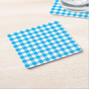 Gekruist Blauw Wit Gingham Plaid Feest Kartonnen Onderzetters