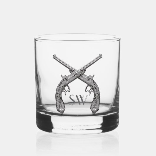 Gekruist pistoolmonogram whisky glas (Voorkant)