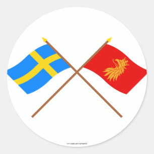 Gekruist Zweden en Skåne län vlaggen Ronde Sticker