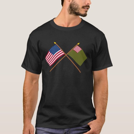 Gekruiste Amerikaanse en Delaware Militia-vlaggen T-shirt (Voorkant)