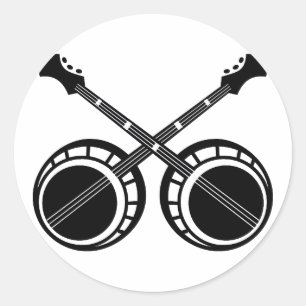 gekruiste banjos zwart ronde sticker