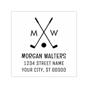Gekruiste Golfclubs Golfbal Monogram Naam Adres Zelfinktende Stempel