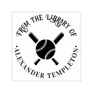 Gekruiste honkbalknuppels, Bal #2 Bibliotheek Boek Zelfinktende Stempel