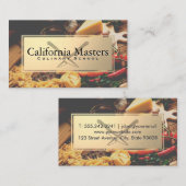 Gekruiste messen | Goud metaal | Eten op tafel Visitekaartje (Voorkant / Achterkant)