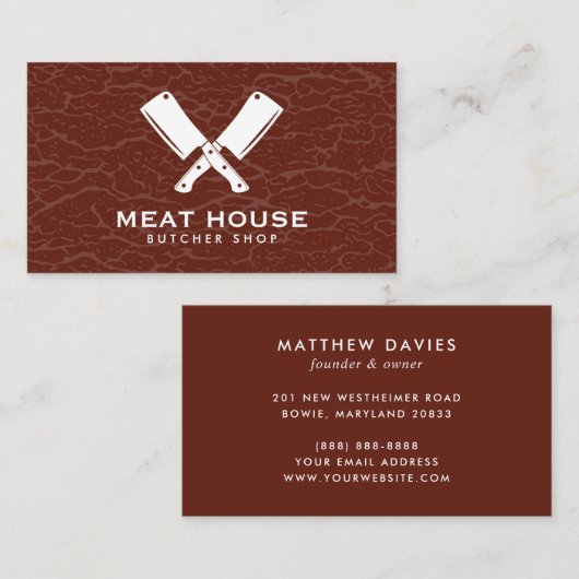 Gekruiste messen slager vlees textuur Visitekaartj Visitekaartje (Voorkant / Achterkant)