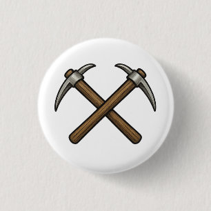 gekruiste mijnbouwpikhouwelen ronde button 3,2 cm