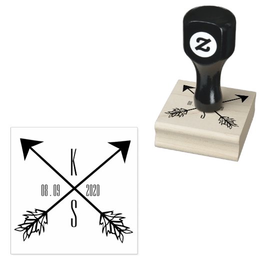 Gekruiste Pijlen Monogram Huwelijk Houten Kunst Rubberstempel (Gestempeld)