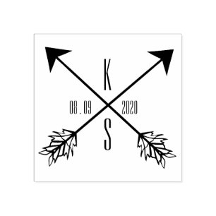 Gekruiste Pijlen Monogram Huwelijk Houten Kunst Rubberstempel