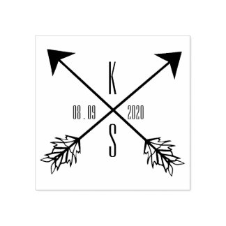 Gekruiste Pijlen Monogram Huwelijk Houten Kunst Rubberstempel
