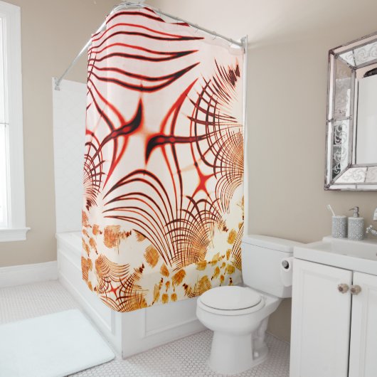 Gekruiste rode gebogen sporen met verouderd effect douchegordijn (In situ)