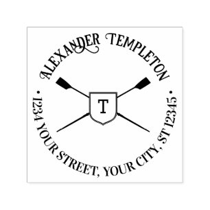 gekruiste roeibladen monogram naam retouradres  zelfinktende stempel