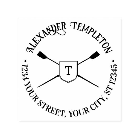 gekruiste roeibladen monogram naam retouradres  zelfinktende stempel (Design)