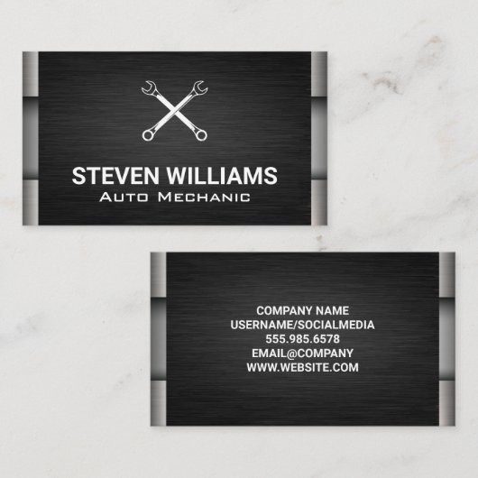 Gekruiste sleutels | Metaalzwart zilver Visitekaartje (Voorkant / Achterkant)