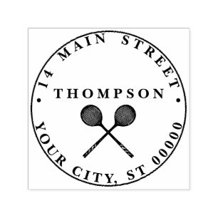 Gekruiste Squash Rackets Blauwe Naam Adres Zelfinktende Stempel