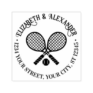 gekruiste tennis rackets paar retour adres einde zelfinktende stempel