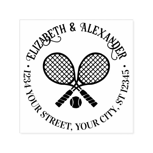 Gekruiste Tennisrackets Koppel Retouradres Rnd Zelfinktende Stempel (Design)