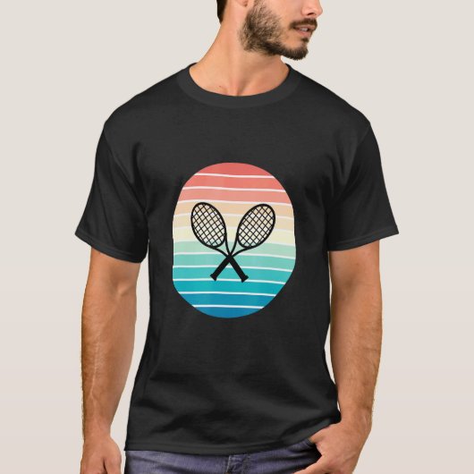 Gekruiste tennisrackets Retro Sunset Stijl voor PL T-shirt (Voorkant)