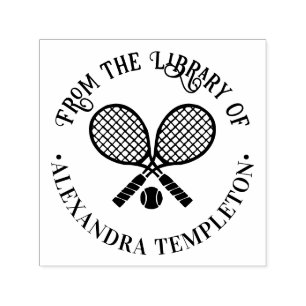 Gekruiste Tennisrackets Ronde Bibliotheek Boeknaam Zelfinktende Stempel