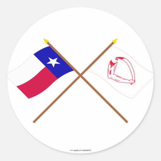 Gekruiste Texas en Goliad vlaggen Ronde Sticker (Voorkant)
