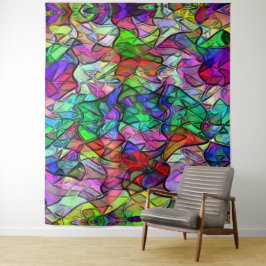 Gekruiste touwen verborgen door een gekleurde afvo wandkleed