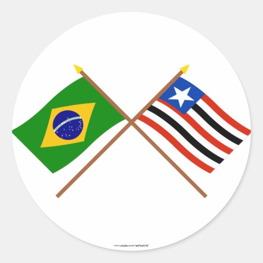 Gekruiste vlaggen van Brazilië en Maranhão Ronde Sticker (Voorkant)