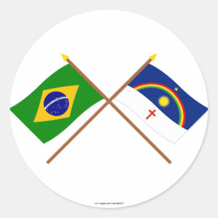 Gekruiste vlaggen van Brazilië en Pernambuco Ronde Sticker
