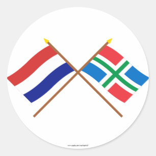 Gekruiste vlaggen van Holland en Groningen Ronde Sticker