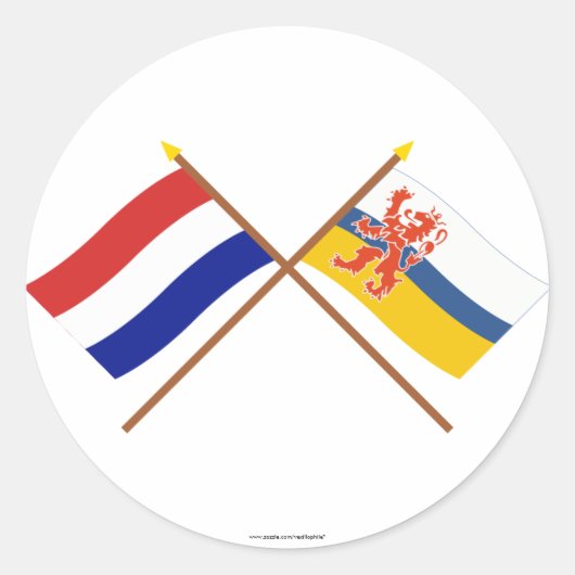 Gekruiste vlaggen van Holland en Limburg Ronde Sticker (Voorkant)