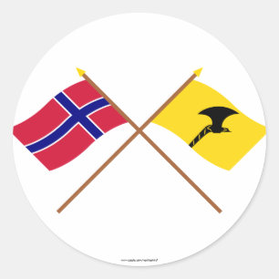 gekruiste vlaggen van Noorwegen en Telemark Ronde Sticker