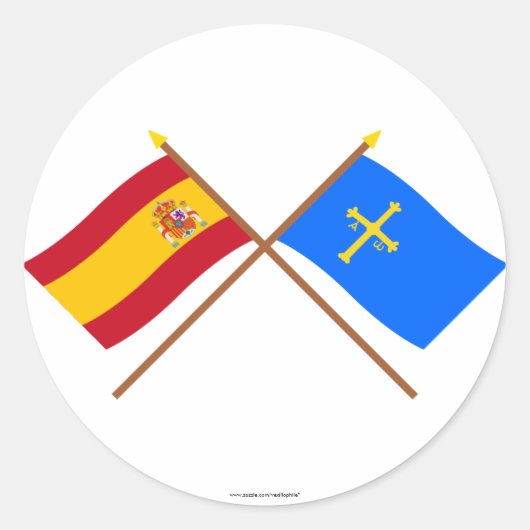gekruiste vlaggen van Spanje en Asturië Ronde Sticker (Voorkant)