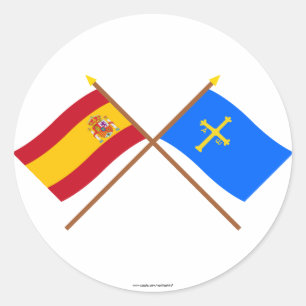 gekruiste vlaggen van Spanje en Asturië Ronde Sticker