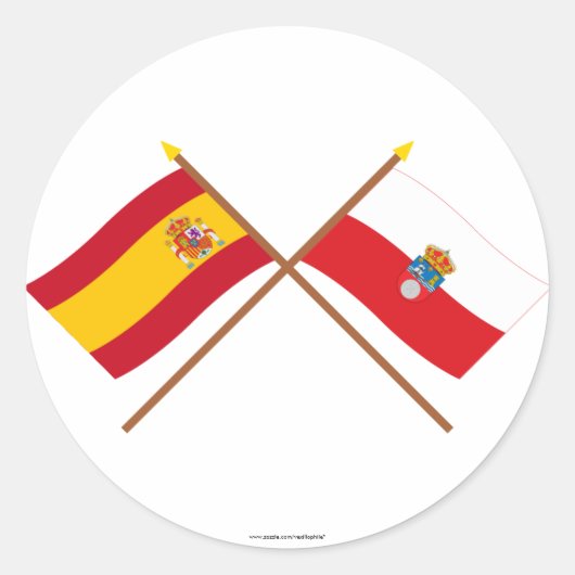 Gekruiste vlaggen van Spanje en Cantabrië Ronde Sticker (Voorkant)