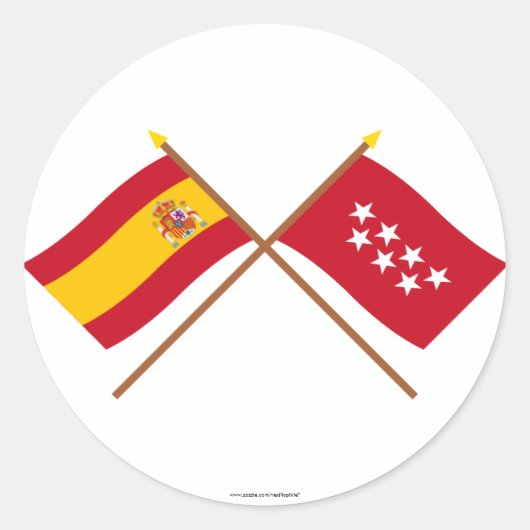 Gekruiste vlaggen van Spanje en Madrid Ronde Sticker (Voorkant)