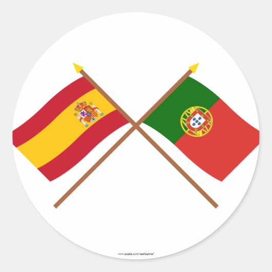 Gekruiste vlaggen van Spanje en Portugal Ronde Sticker (Voorkant)