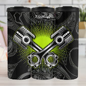 gekruiste zuigers industrieel mechanisch embleem thermosbeker